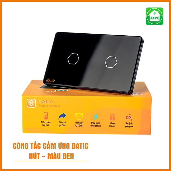 Công tắc cảm ứng Datic 2 nút màu đen